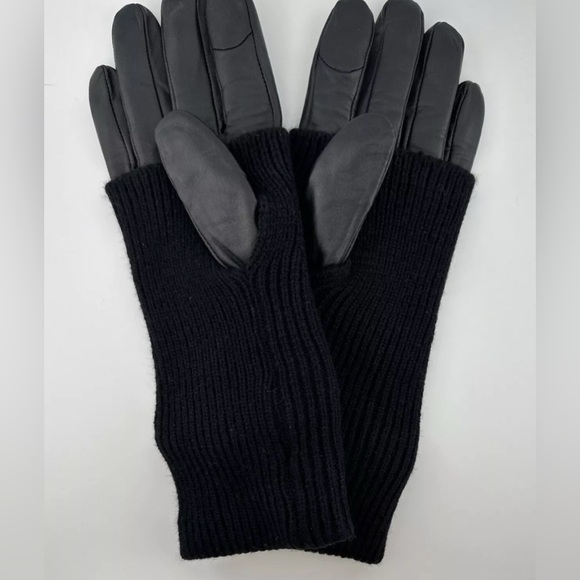 NWOT Michael Kors Leather Logo Gloves Large Mitten Black Fabric Retail $128 - Picture 2 of 6